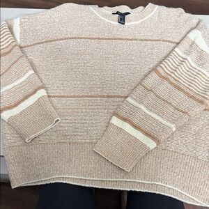 Forever 21 Cream and Tan Striped Knit Pullover